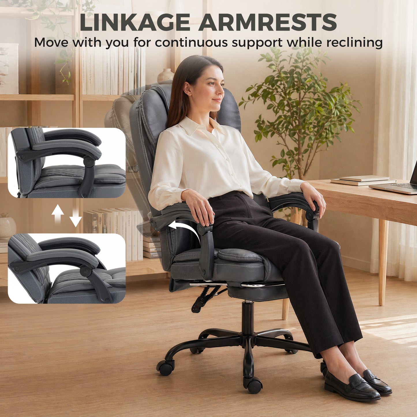 Executive Home Office Chair Reclining Function Footrest Computer Desk Chair High Back, Grey