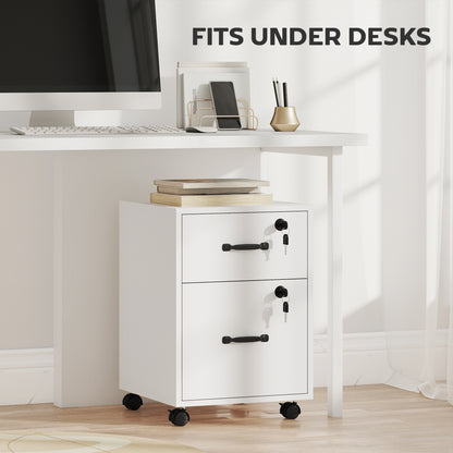 Rolling File Cabinet with 2 Drawers, Mobile Filing Cabinet with Hanging File Folder for Letter Sized Documents, White
