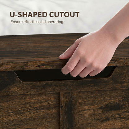 127L Home Storage Box, with Safety Hinges - Rustic Brown Wood-Effect