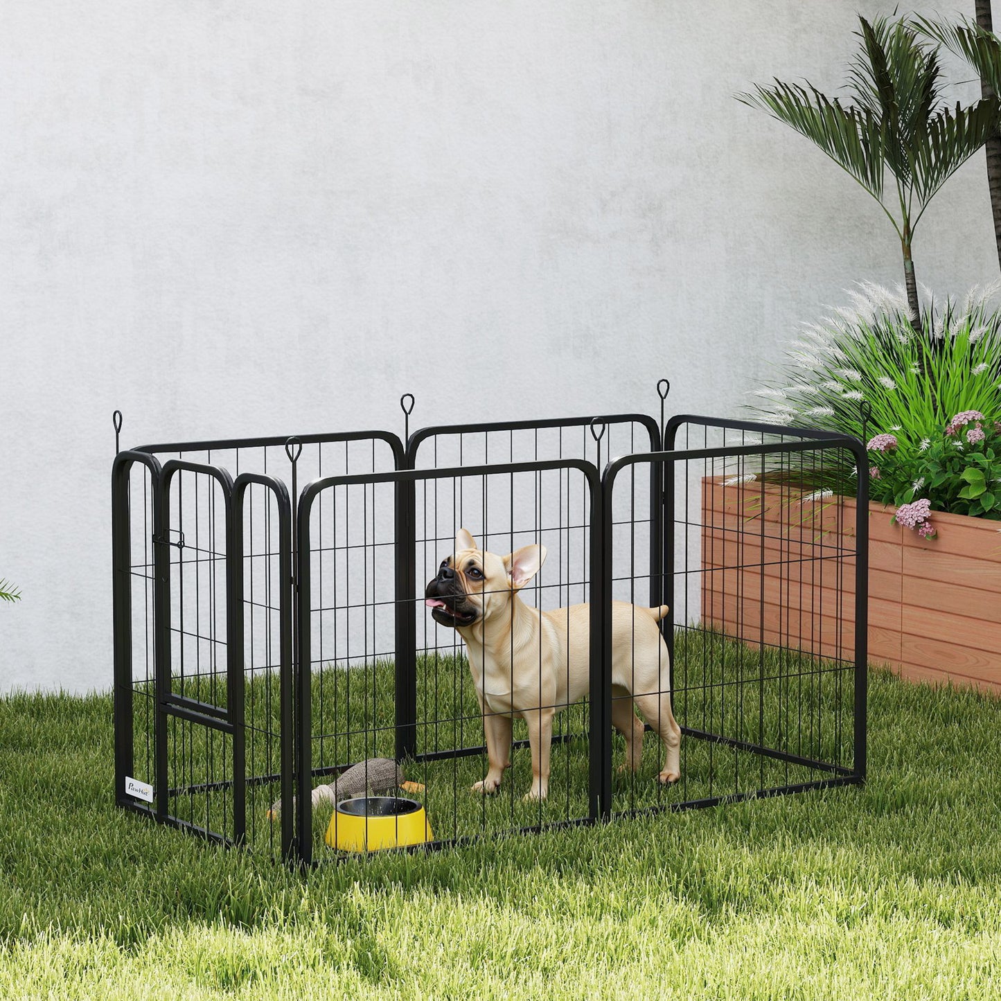 Six-Panel Dog Playpen with Door, for Small Dogs, Indoors, Outdoors, 60cm Tall, Black