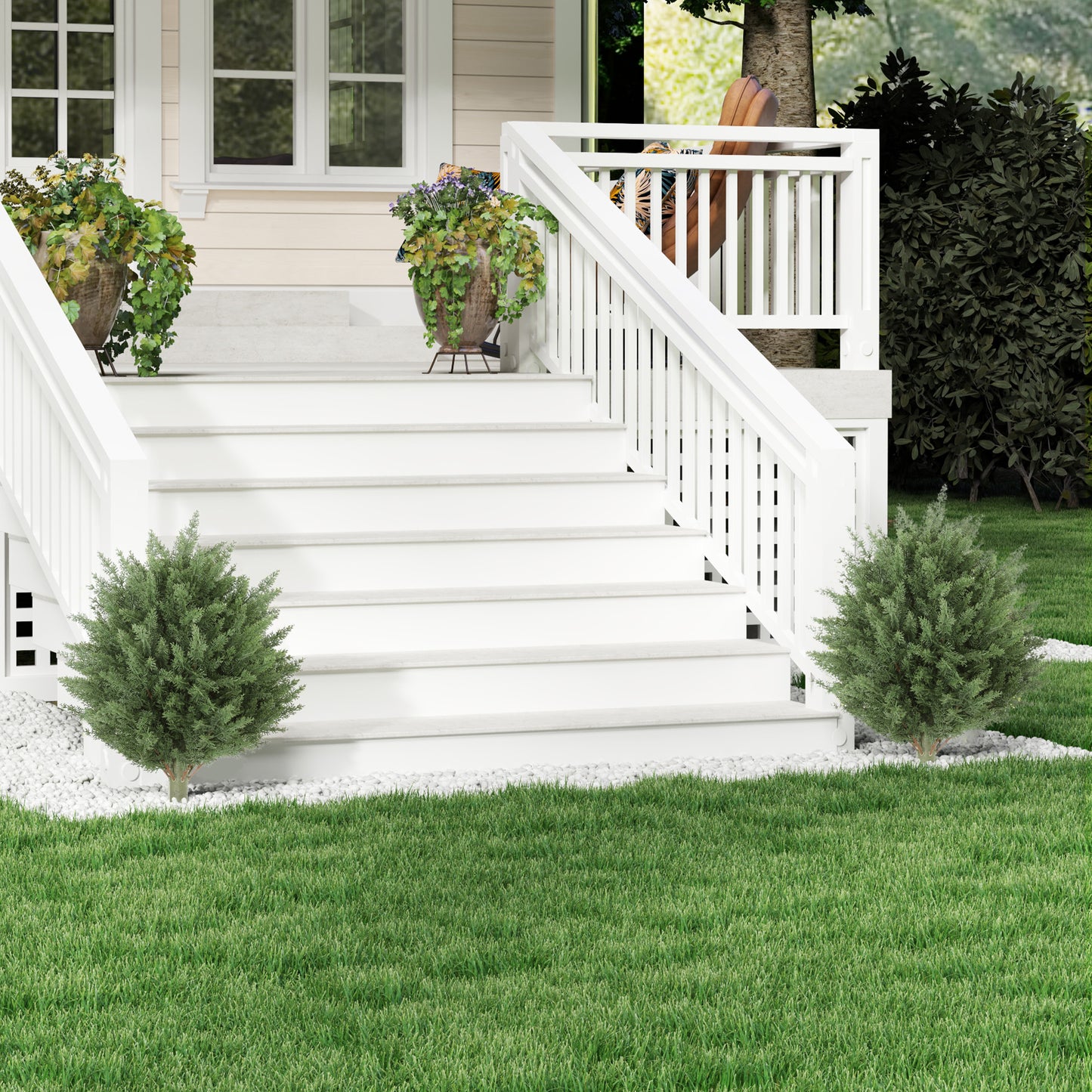 60 cm Artificial Cypress Tree with Ground Stake, Set of 2 Artificial Plants for Indoor & Outdoor, UV Resistant, Green