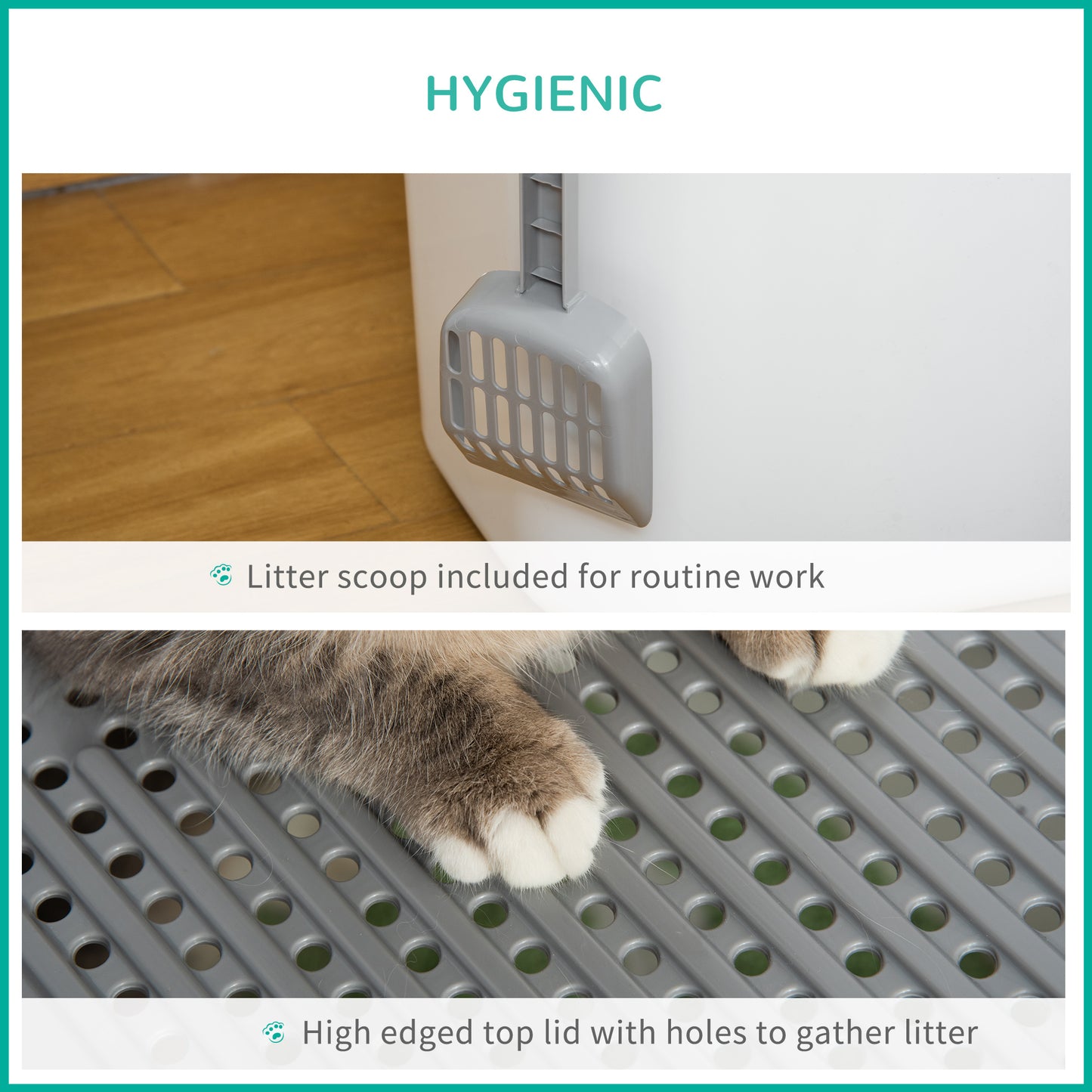 Cat Litter Box, Pet Toilet, Enclosed Kitten Pan with Front Entrance Top Exit, High Side, Scoop, White