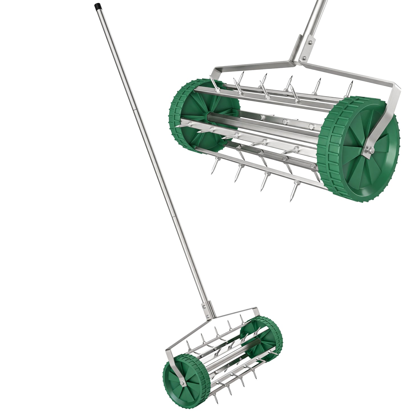 Garden Rolling Lawn Aerator Heavy Duty Steel Grass Roller w/ Adjustable Handle