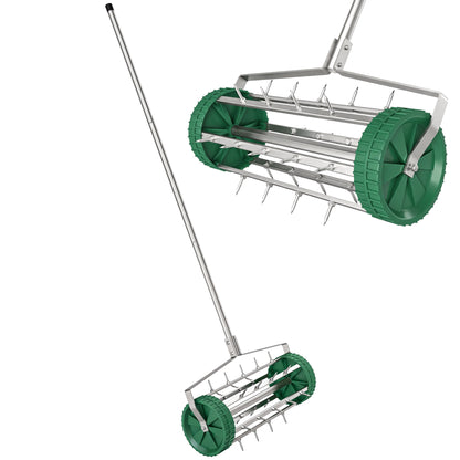 Garden Rolling Lawn Aerator Heavy Duty Steel Grass Roller w/ Adjustable Handle