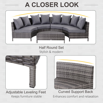 5 Pieces Rattan Garden Furniture Set, 4 Seater Half-Round Garden Sofa Set with Thickened Cushions