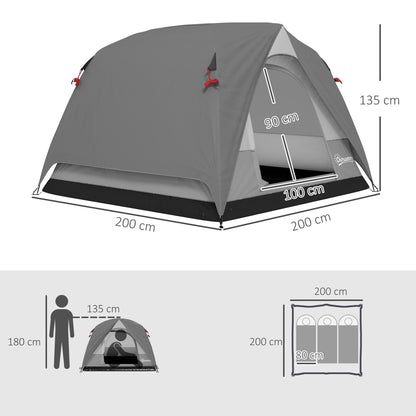3-4 Person Camping Tent, Easy Set Up 3-4 Man Tent w/ Sewn-in Groundsheet, Waterproof Dome Tent w/ Mesh Windows, Grey