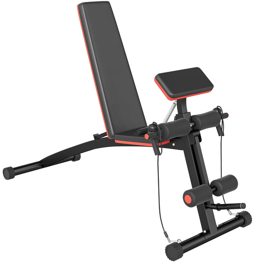 Foldable Weight Bench, Adjustable Strength Training Sit Up Ab Bench, Incline/Decline, Red