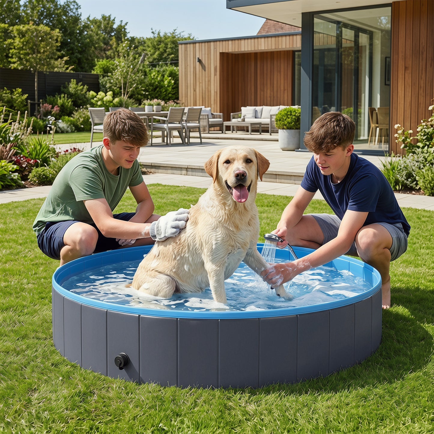 Foldable Dog Pool for Puppies and Ducks Dog Paddling Pool Bath Tub, Dark Grey, 160 x 30cm