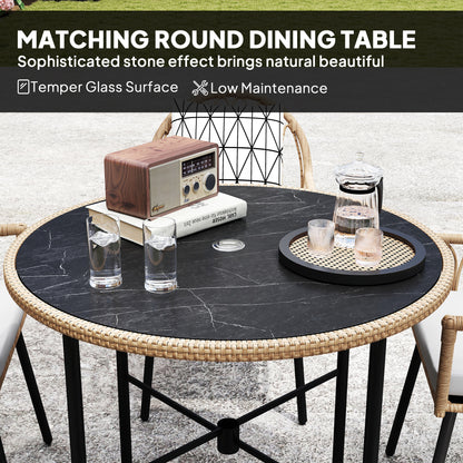 5 Piece Patio Rattan Dining Set, Wicker Garden Table and Chairs w/ Removable Seat & Back Cushions