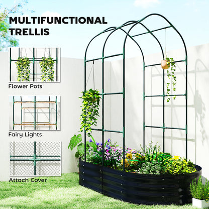 Galvanised Raised Garden Bed with Arched Trellis, 5 x 3 x 6ft Metal Raised Bed for Garden with Open Bottom, Dark Grey