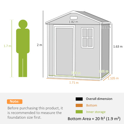 6 x 4ft Plastic Shed with Floor, Wood Effect Resin Garden Shed with Window, Lockable Door, Lock and Keys, Vents