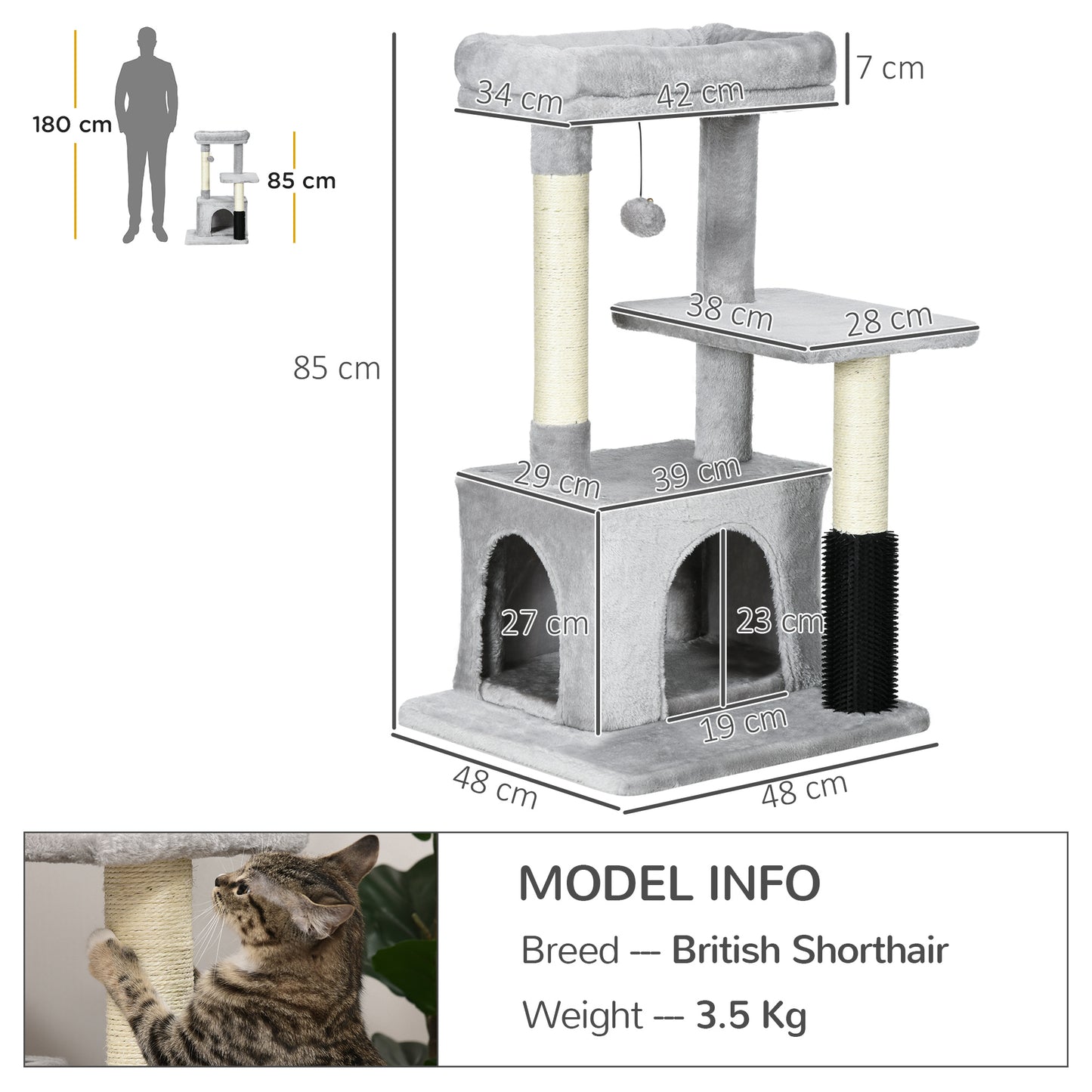 Cat Tree for Indoor Cats Climbing Tower Kitten Scratch Post Activity Center Kitten, Grey