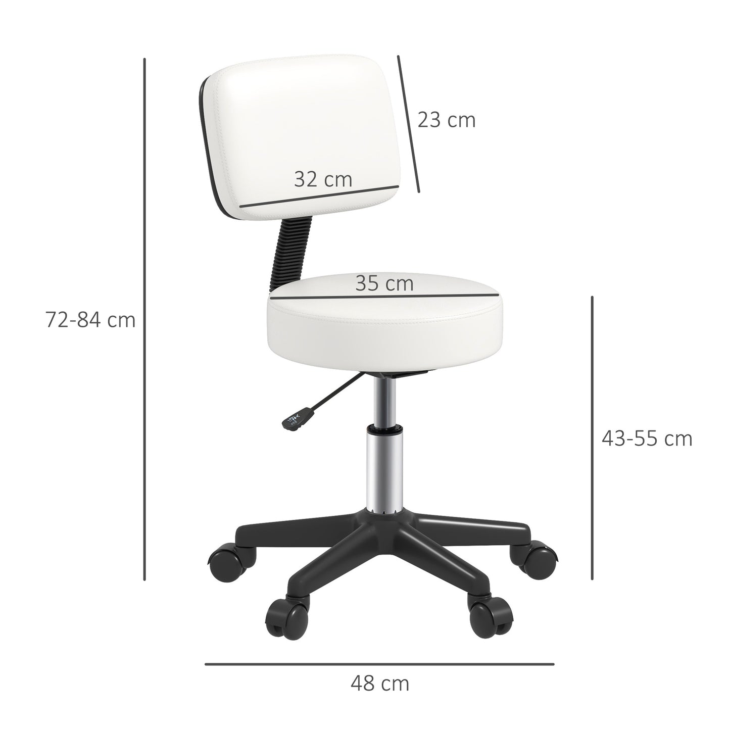 Beautician's Swivel Salon Chair w/ Padded Seat Back 5 Wheels Adjustable Height Salon Hairdressers Tattoo Spa Rolling Cushion