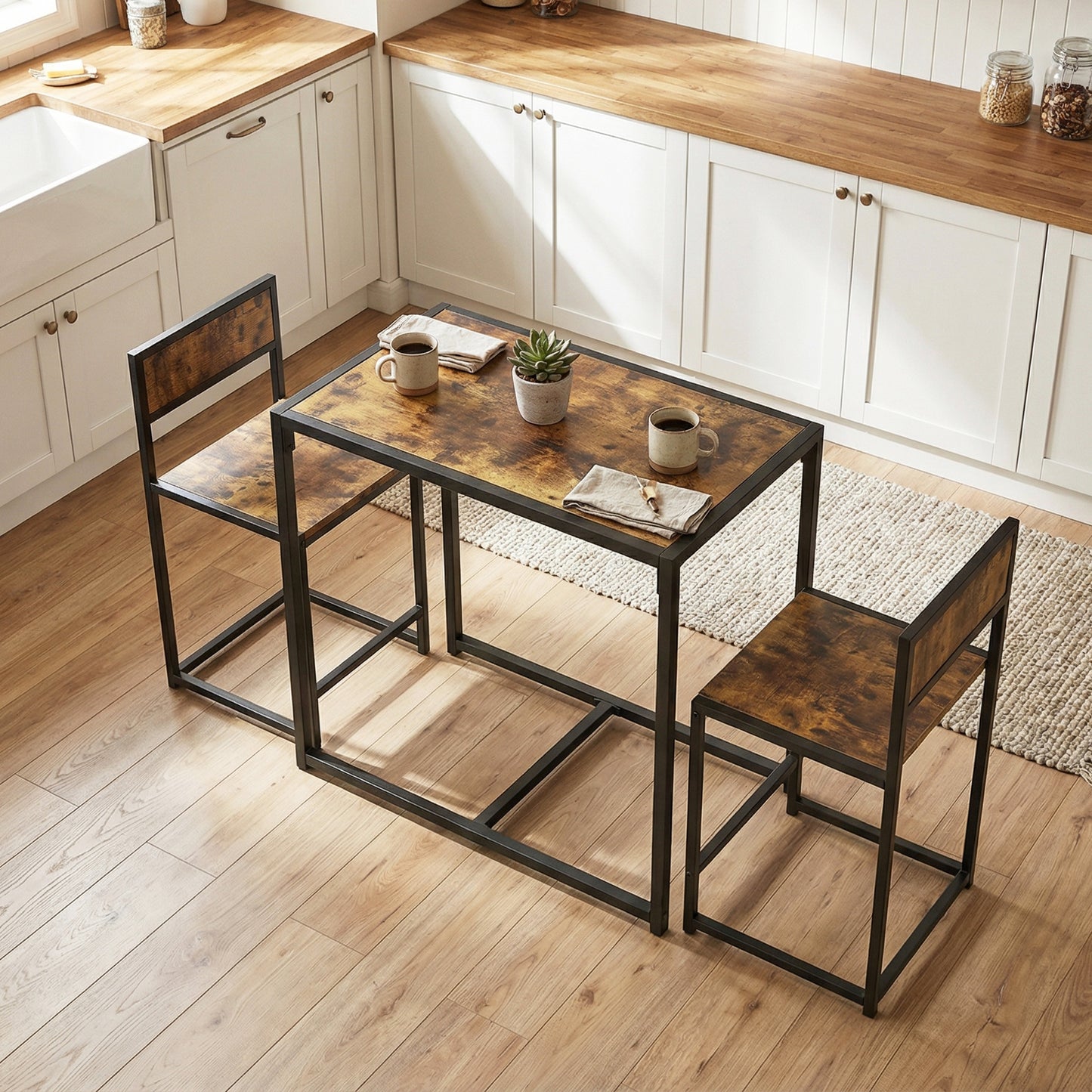 3 Piece Table Stool Set - Rustic Brown