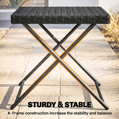 Square PE Wicker Rattan Folding Table - Black