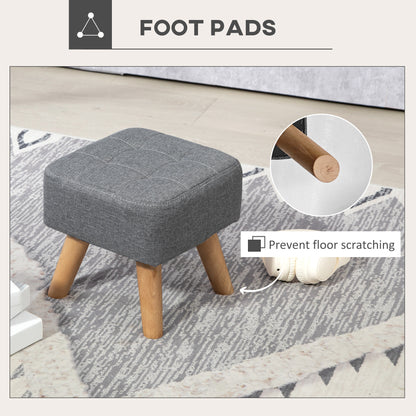 Linen-Look Square Padded Footstool - Grey