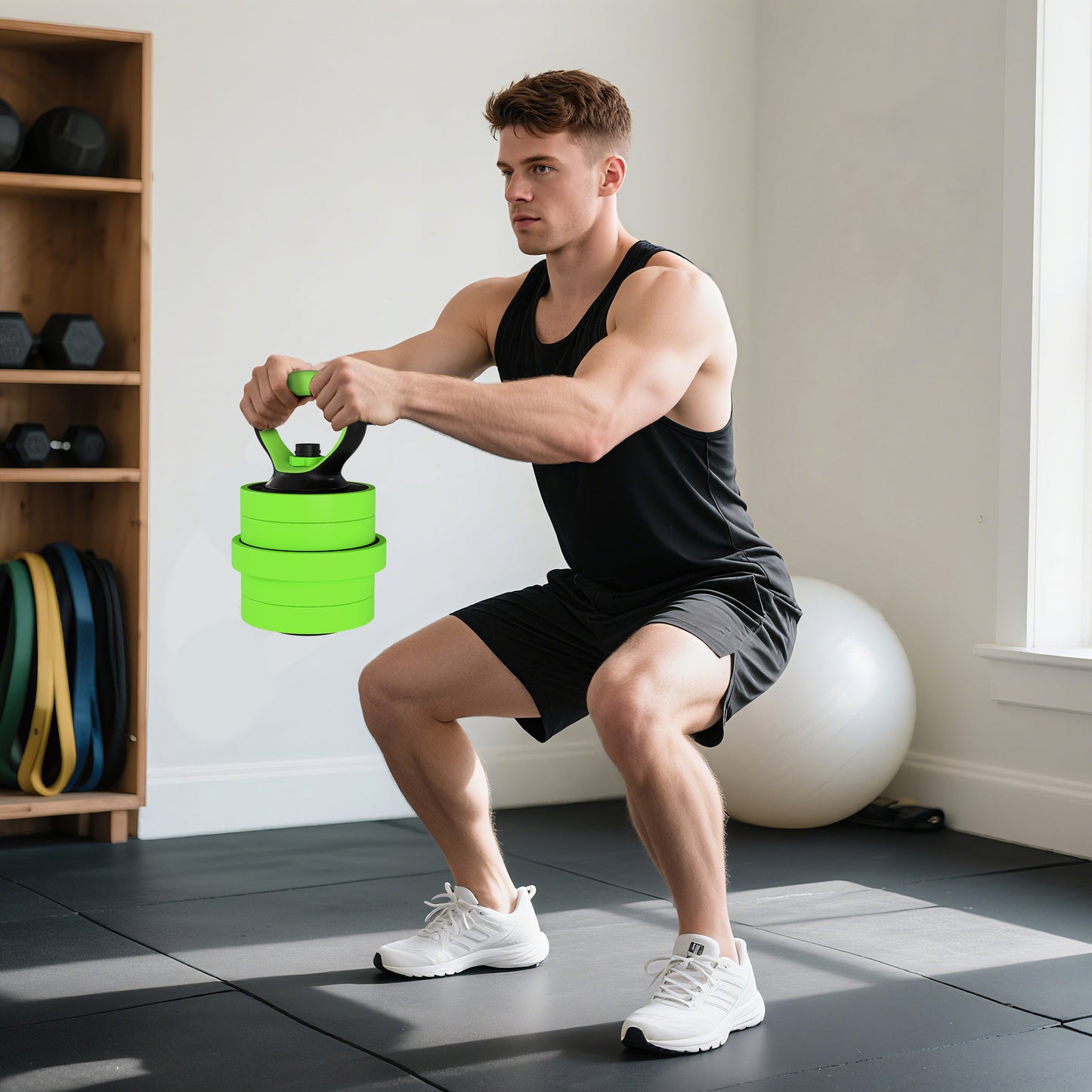 20kg 6-In-One Adjustable Weight Dumbbells Set, Barbell, Kettlebell, Push Up Stand - Green