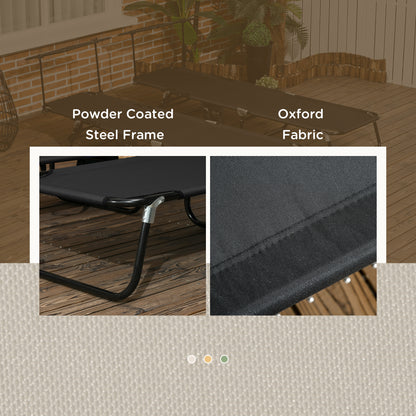 Set of Two Folding Sun Loungers, with Adjustable Backs and Sun Canopies - Black