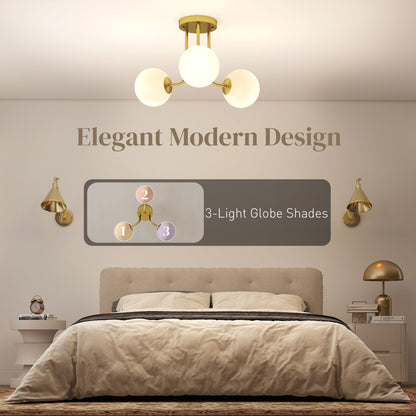 LED Ceiling Light with Globe Shades, Modern 3-Light Ceiling Light with G9 Sockets for Living Room, Bedroom, Dining Room
