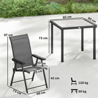 5 Pieces Outdoor Dining Set, Garden Dining Set for 4 with Square Table and Folding Chairs, Grey