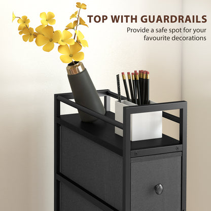 4 Drawer Fabric Dresser Chest of Drawers, Slim Storage Cabinet with Steel Frame for Small Spaces, Bedroom, Black