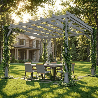 3 x 3 m Wooden Pergola Kit, Decorative Garden Gazebo Shelter with Stable Structure for Climbing Vines, Grey