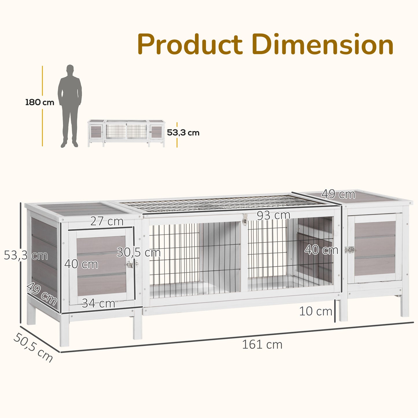 Rabbit Hutch and Run, with Removable Tray - Grey