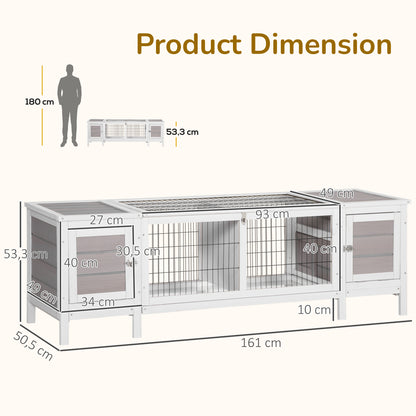 Rabbit Hutch and Run, with Removable Tray - Grey