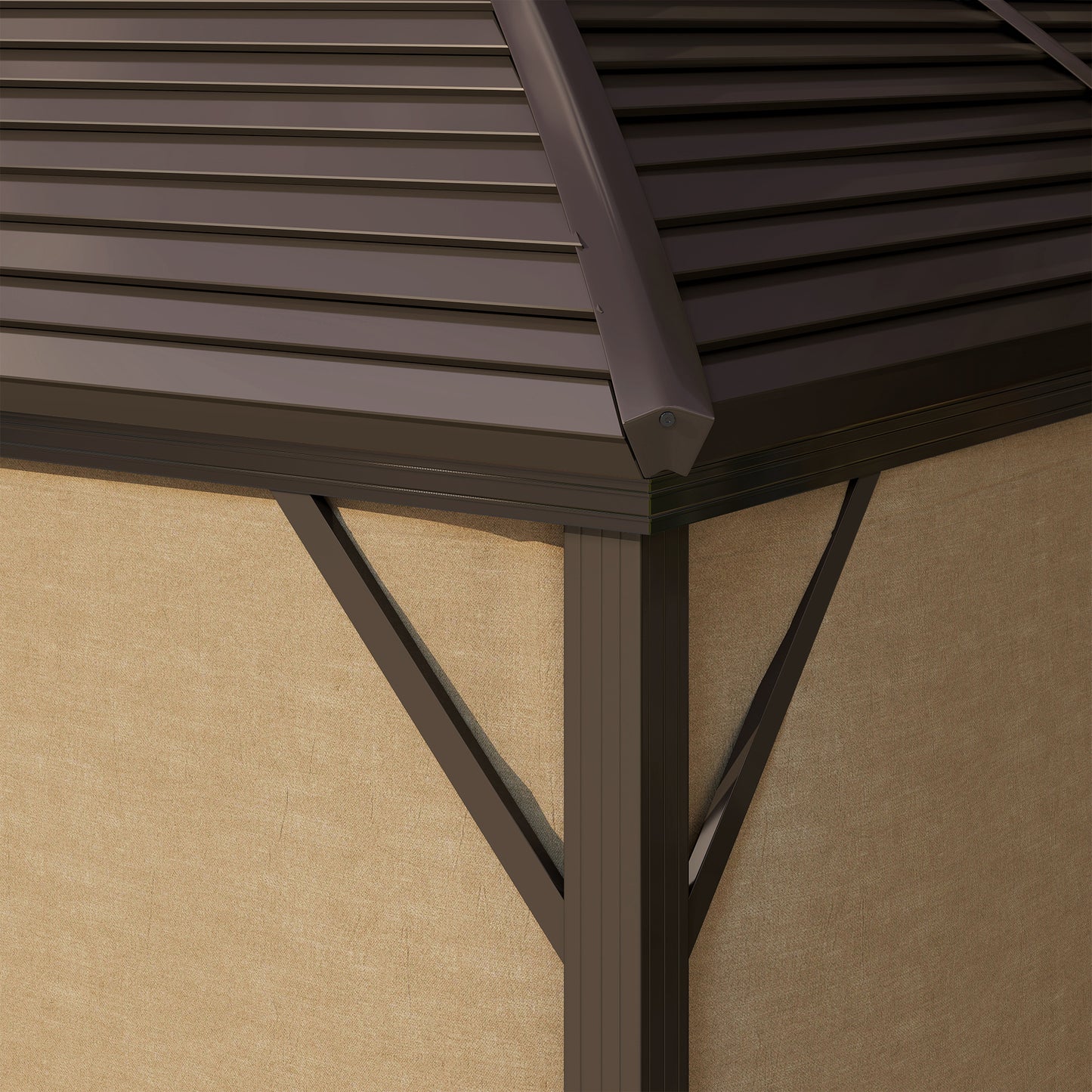 3 x 4m Hardtop Gazebo Canopy with Metal Roof, Aluminium Gazebo Permanent Pavilion with Netting and Curtains, Brown
