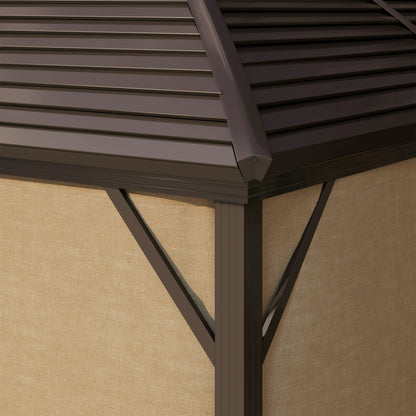 3 x 4m Hardtop Gazebo Canopy with Metal Roof, Aluminium Gazebo Permanent Pavilion with Netting and Curtains, Brown