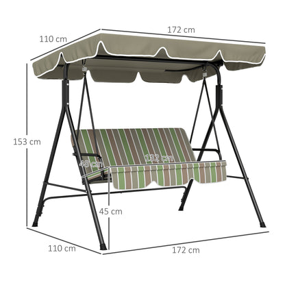 Three-Seater Garden Swing Chair, with Adjustable Canopy - Green