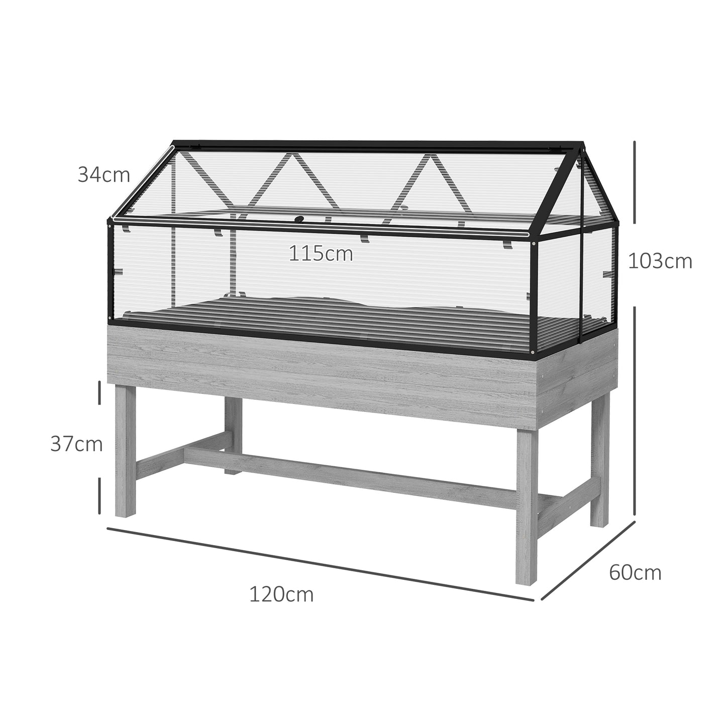 60 x 120cm Raised Garden Bed with Wooden Base - Grey