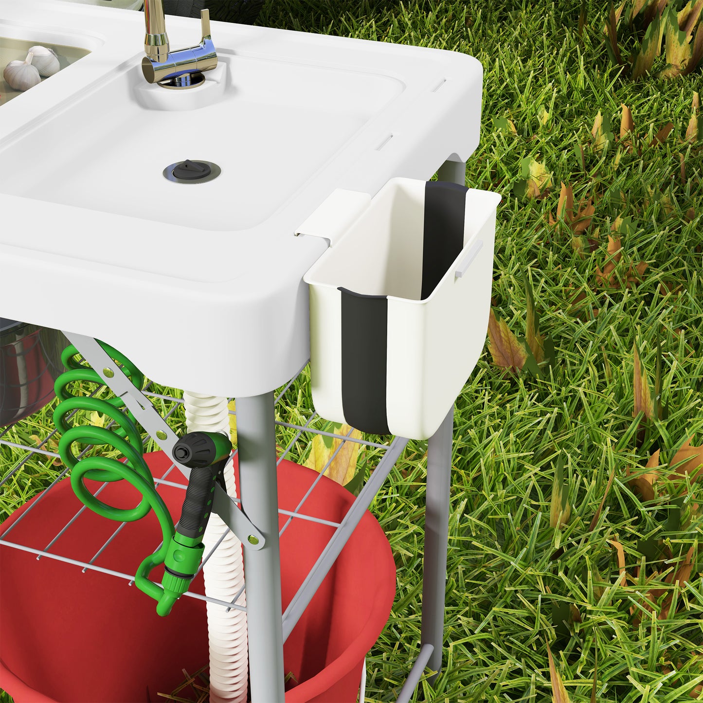 Folding Fish Cleaning Table with Sinks, Portable Camping Sink Table with Faucet, Drainage Hose