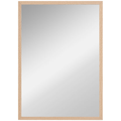 Wall Bathroom Mirror, 70 x 50 cm Wall-Mounted Mirror for Living Room, Bedroom, Hallway, Natural Wood