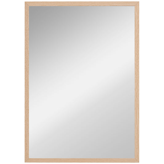 Wall Bathroom Mirror, 70 x 50 cm Wall-Mounted Mirror for Living Room, Bedroom, Hallway, Natural Wood