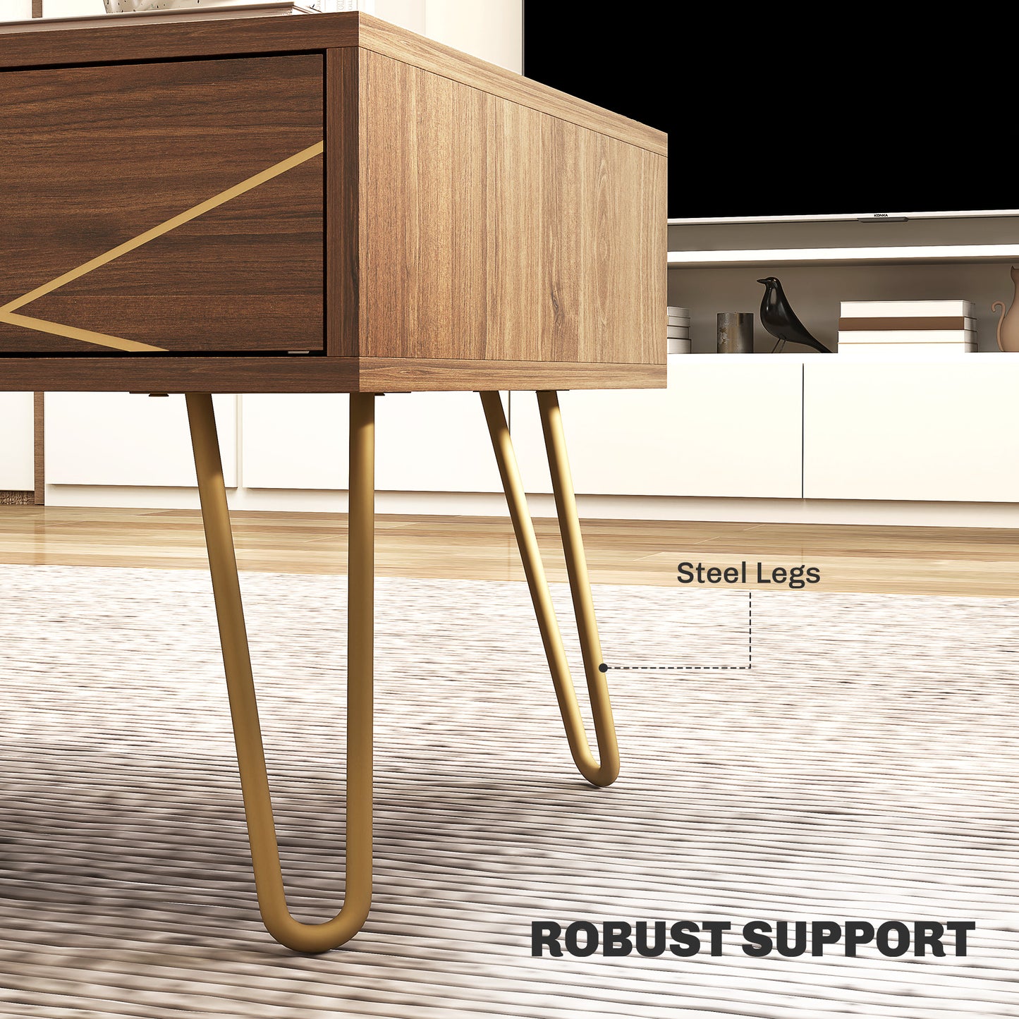 Coffee Table with Storage, Living Room Table with Drawers, Rectangular Tea Table with Steel Base for Home, 100 x 50 x 41 cm