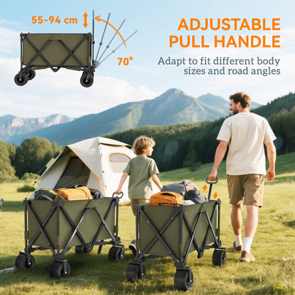 300L Festival Trolley on Wheels, Folding Camping Trolley Cart, Heavy Duty Collapsible Wagon Cart with Wide Wheels