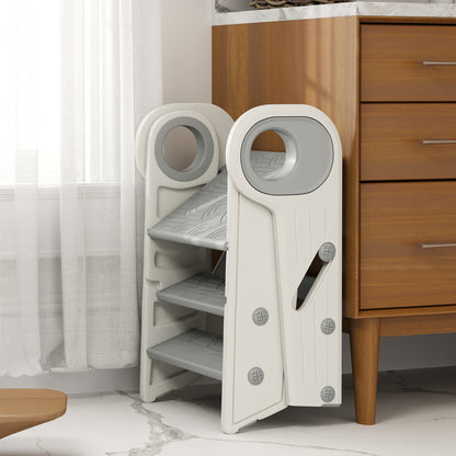Foldable and Adjustable Kids Step Stool with Handle, Non-Slip, Grey
