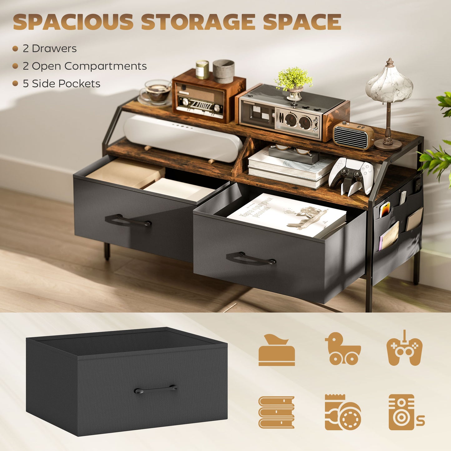 Industrial-Style TV Stand Cabinet - Brown