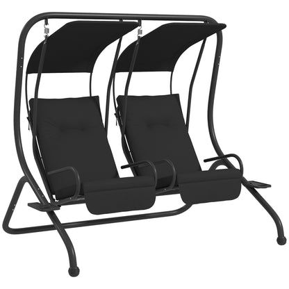 Two-Seat Garden Swing Chair, with Protective Canopy - Black
