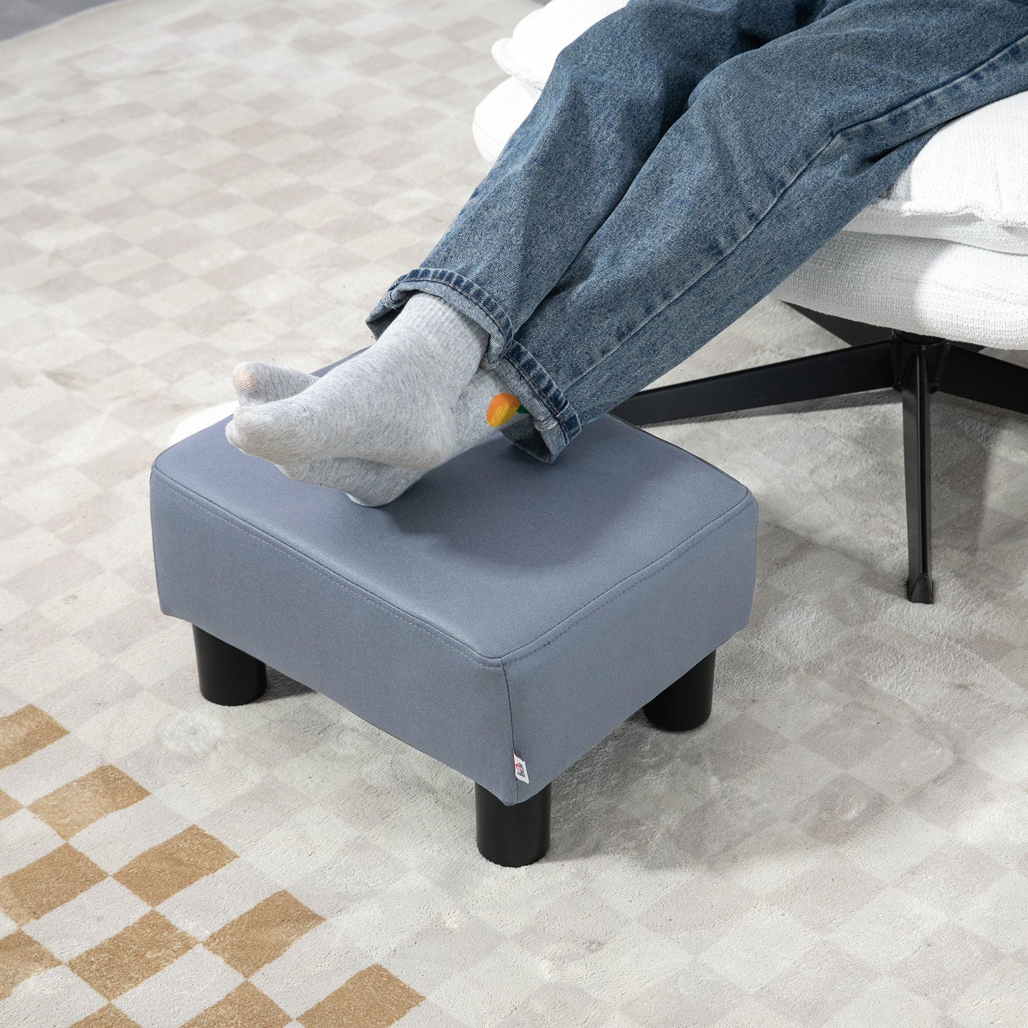 Microfiber Cloth Footstool, Small Foot Rest, Rectangle Sofa Stool for Bedroom Living Room, Grey