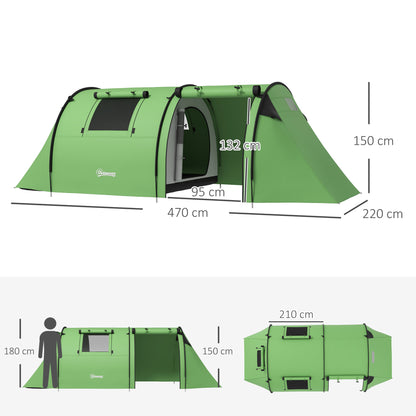 Four Man Duo Room Tunnel Tent, with Accessories - Green