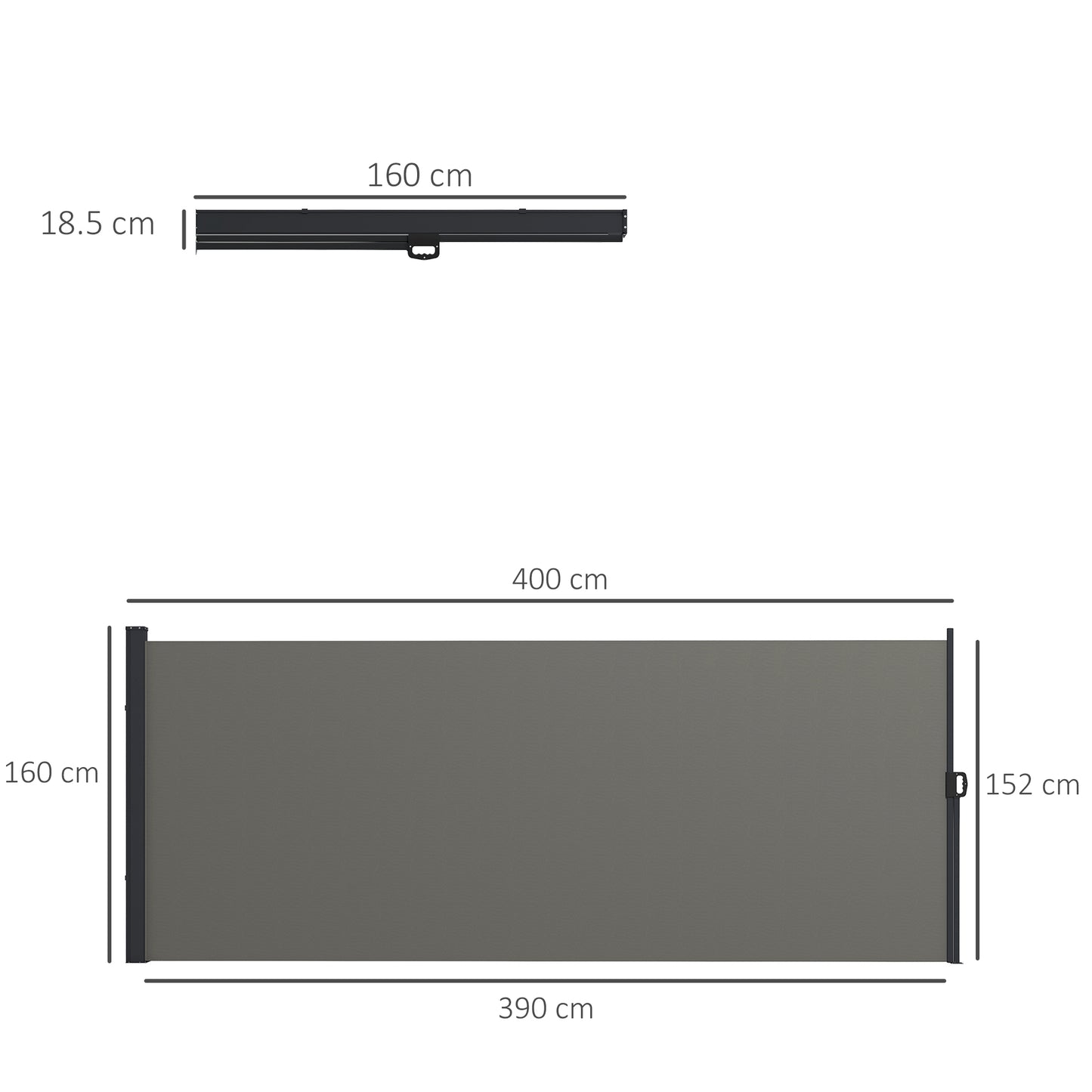 Retractable Side Awning, Outdoor Privacy Screen for Garden, Hot Tub, Balcony, Terrace, Pool, 400 x 160cm, Dark Grey