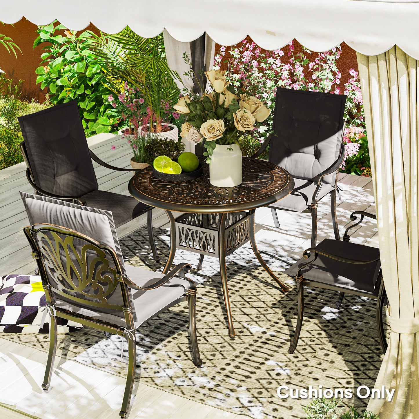 Set of Four Padded Garden Seat Cushions - Charcoal Grey