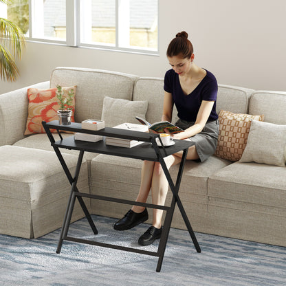 81.5 cm Folding Computer Desk with Monitor Shelf - Black
