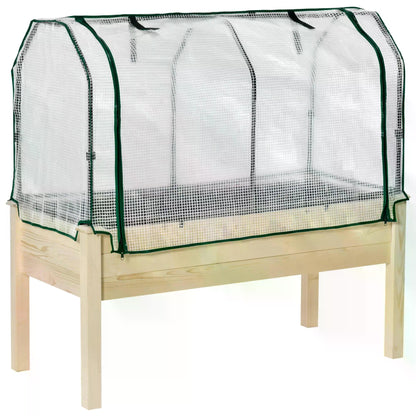 Raised Garden Bed Outdoor Elevated Wood Planter Box w/ PE Cover, Natural
