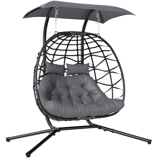 Two-Seater Rattan Egg Chair - Black