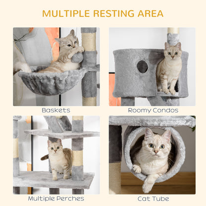 Floor to Ceiling Cat Tree for Indoor Cats, 240-260cm, Adjustable Height - Light Grey