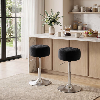 Bar Stool Adjustable Swivel Chair Velvet-Feel Seat 1 Piece, Black