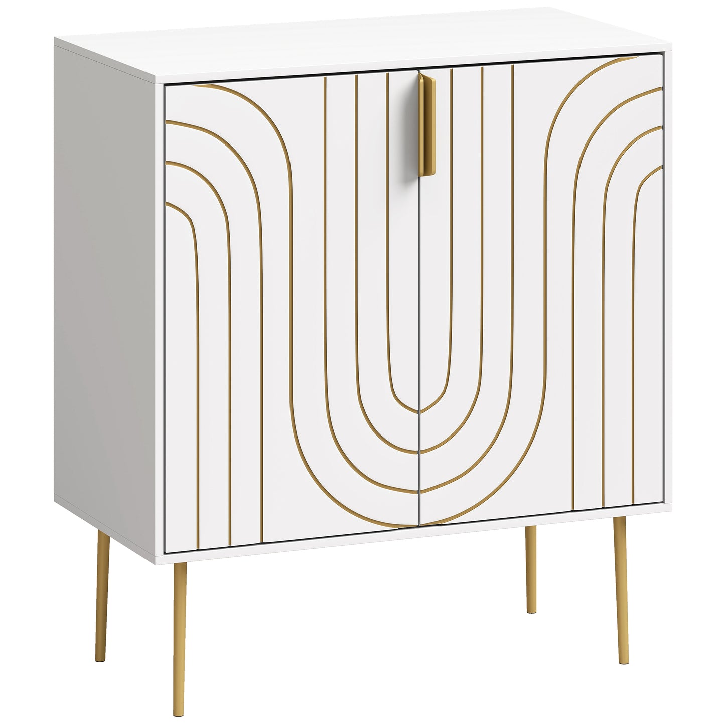 Modern Kitchen Cupboard, Storage Cabinet with 2 Doors, Adjustable Shelf and Metal Legs, White
